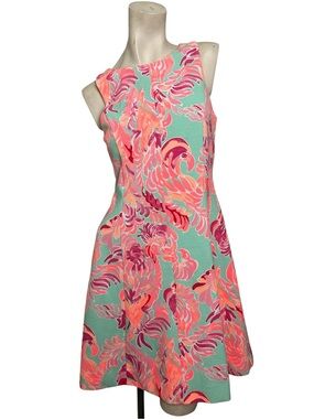 Lilly Pulitzer Flamingo Print Fit & Flare Dress Medium Resort Coastal Preppy